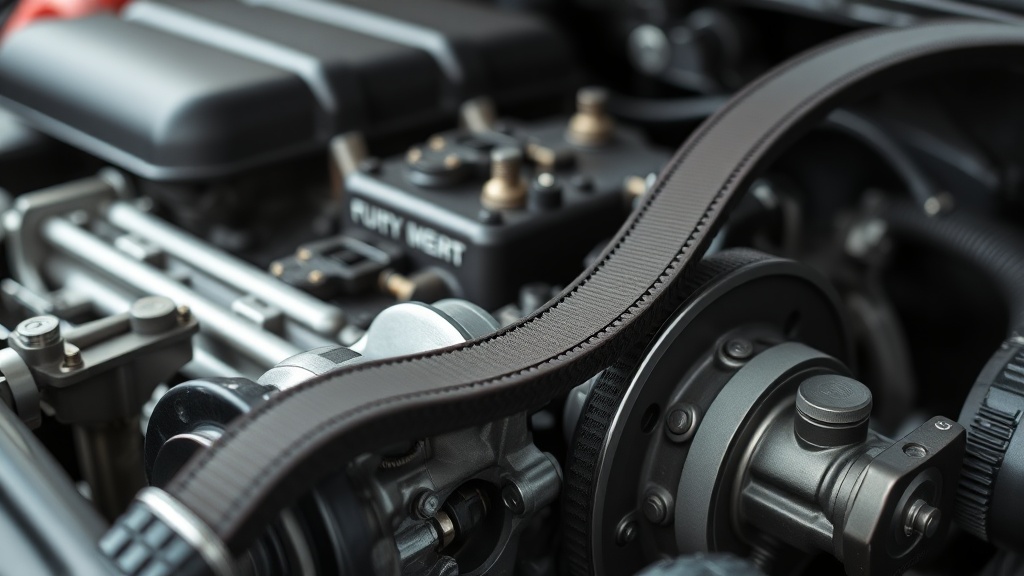 엔진 내부의 타이밍 벨트가 풀리에 연결되어 작동하는 모습